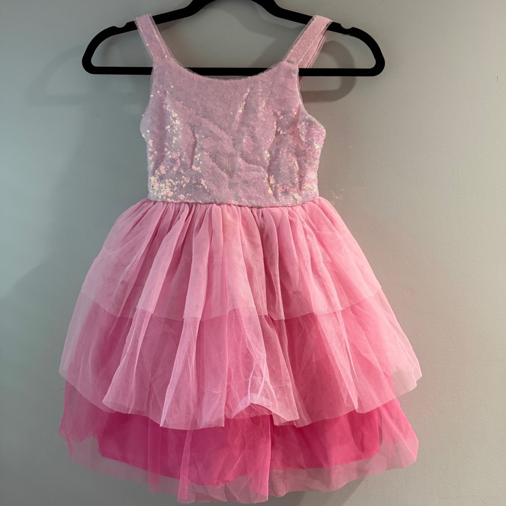 Zunie Girl Sequin Tutu Dress Girls Size 6/6X Pink Tiered Tulle Party Cupcake